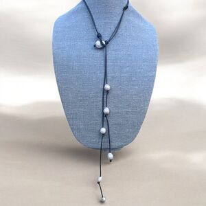 NWT New Margo Morrison Genuine White Baroque Pearls with Leather Rope Necklace